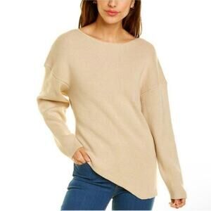 Modern Citizen Asymmetrical Long Sleeve Ribbed Cotton Blend Beige Sweater Size S